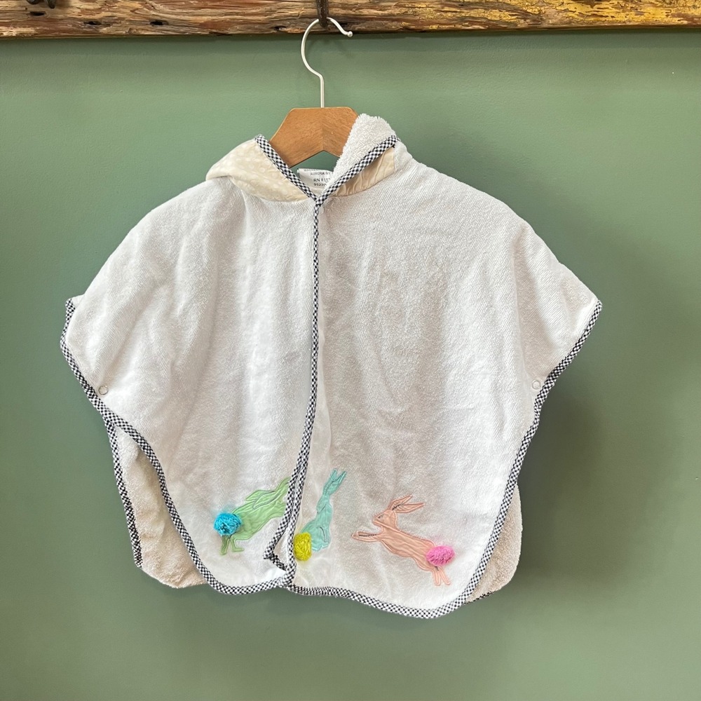 MacKenzie-Childs Kids Cotton Tail Hooded Poncho White Terry Bunny Bath Wrap